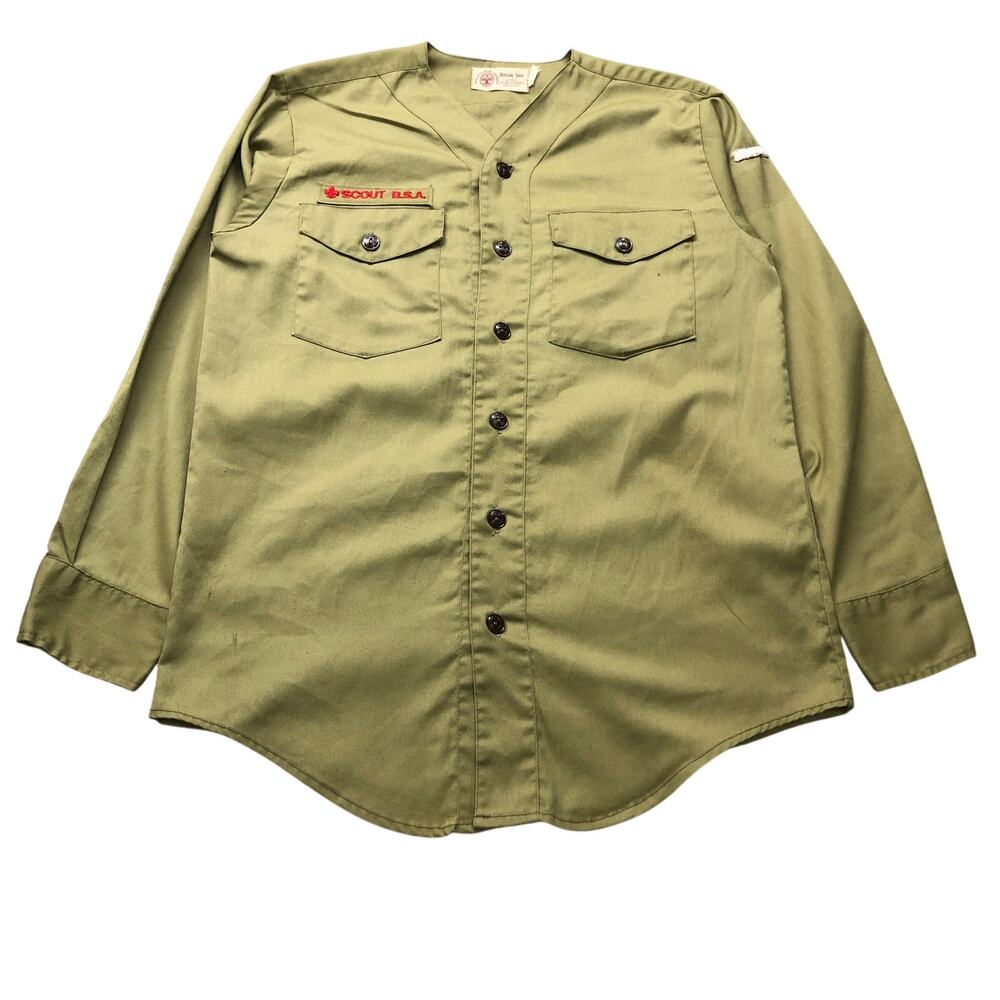 Vintage 70s Boys Scouts of America BSA Uniform Men Small Shirt Green Long Sleeve